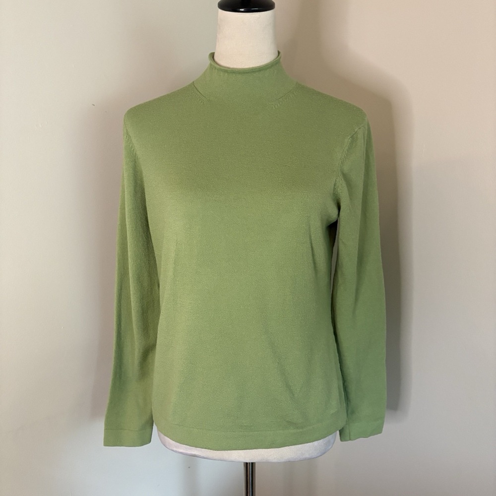 VTG Brooks Brothers Green Wool Mock Neck Sweater Back Zip 80s Womens Large L